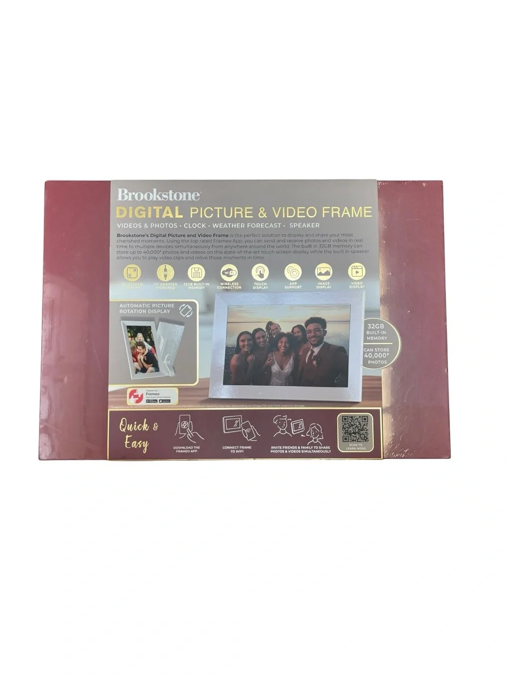 Brookstone 10” WiFi Digital Picture & Video Frame 32GB Touchscreen NEW in Box